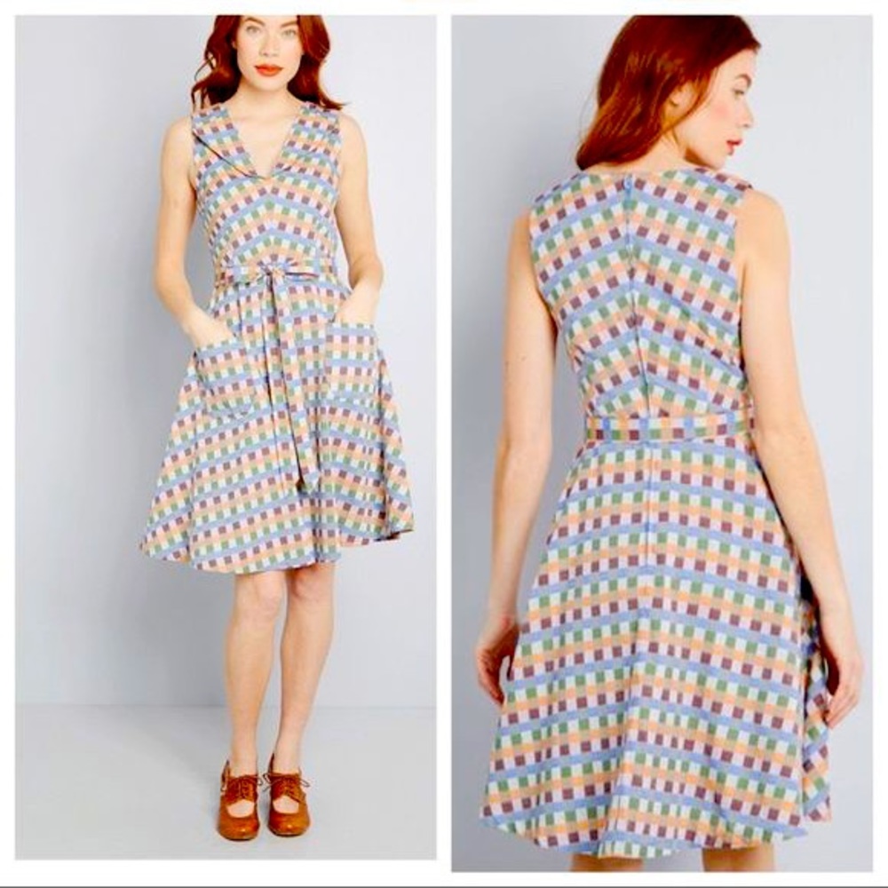 ModCloth fit and flare plaid dress